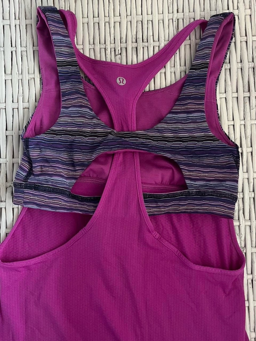 lululemon athletica Magenta Racerback Tank with Striped Shelf